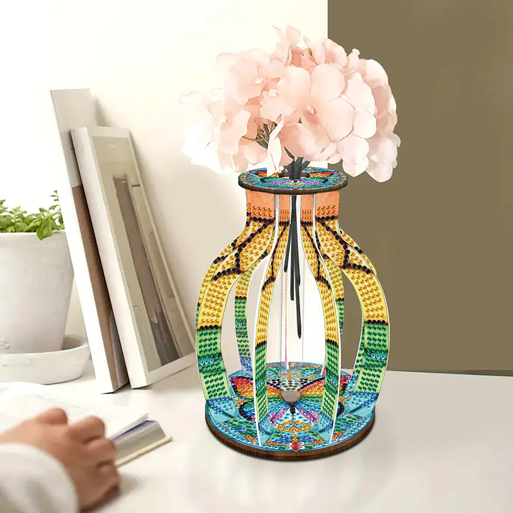 Acrylic Wood Animal Flower Diamond Painting Flower Vase for Home Office Decor