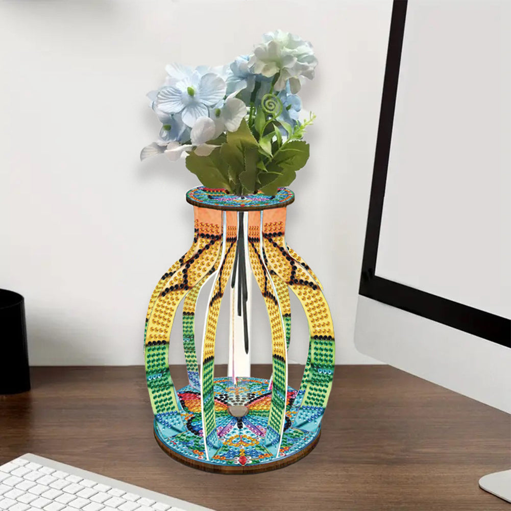 Acrylic Wood Animal Flower Diamond Painting Flower Vase for Home Office Decor