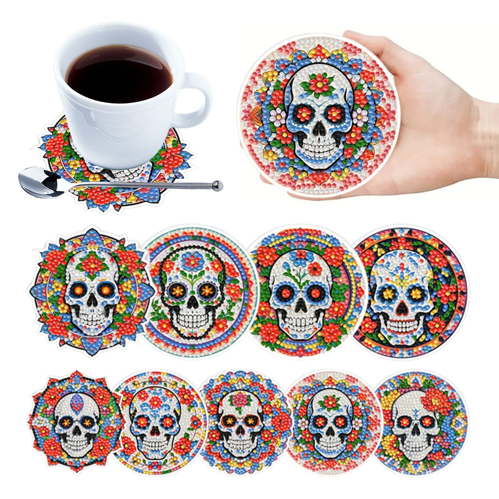 9Pcs Wooden Skull Diamond Art Painting Coasters DIY Diamond Painting Coaster Art