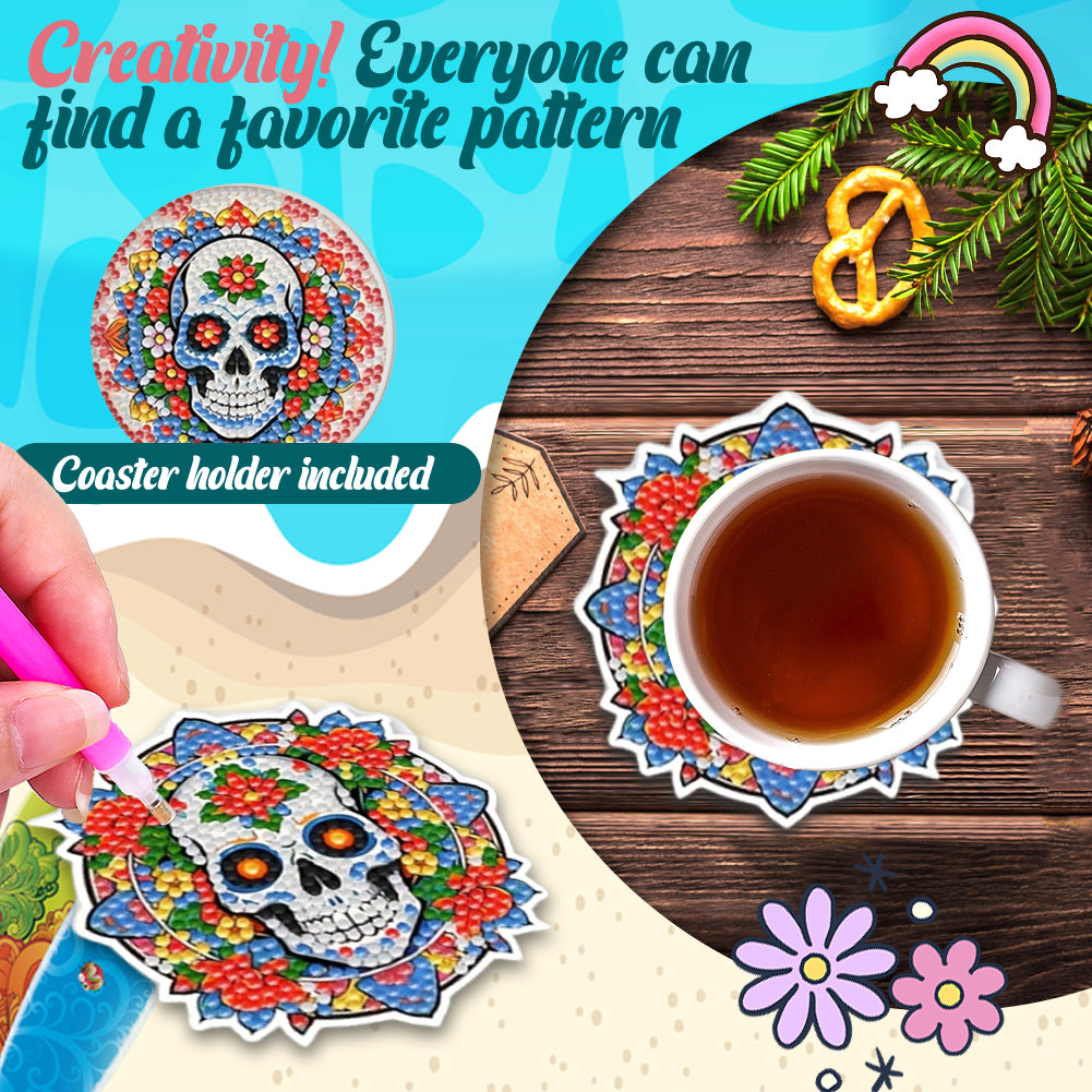 9Pcs Wooden Skull Diamond Art Painting Coasters DIY Diamond Painting Coaster Art