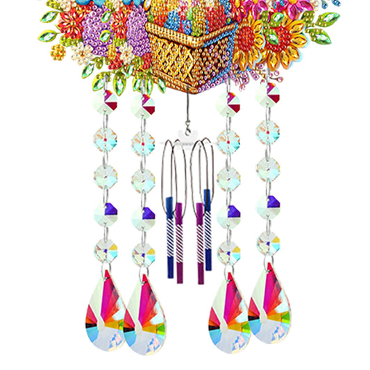 Double Sided Colorful Pattern 5D DIY Crystal Rhinestone Wind Bell for Wall Decor