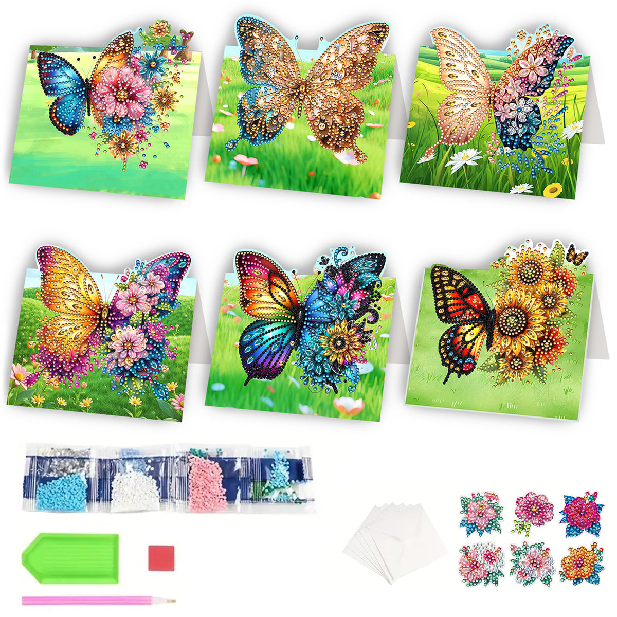 6Pcs Butterfly Lawn DIY Diamond Painting Greeting Card for Holiday Party Favors