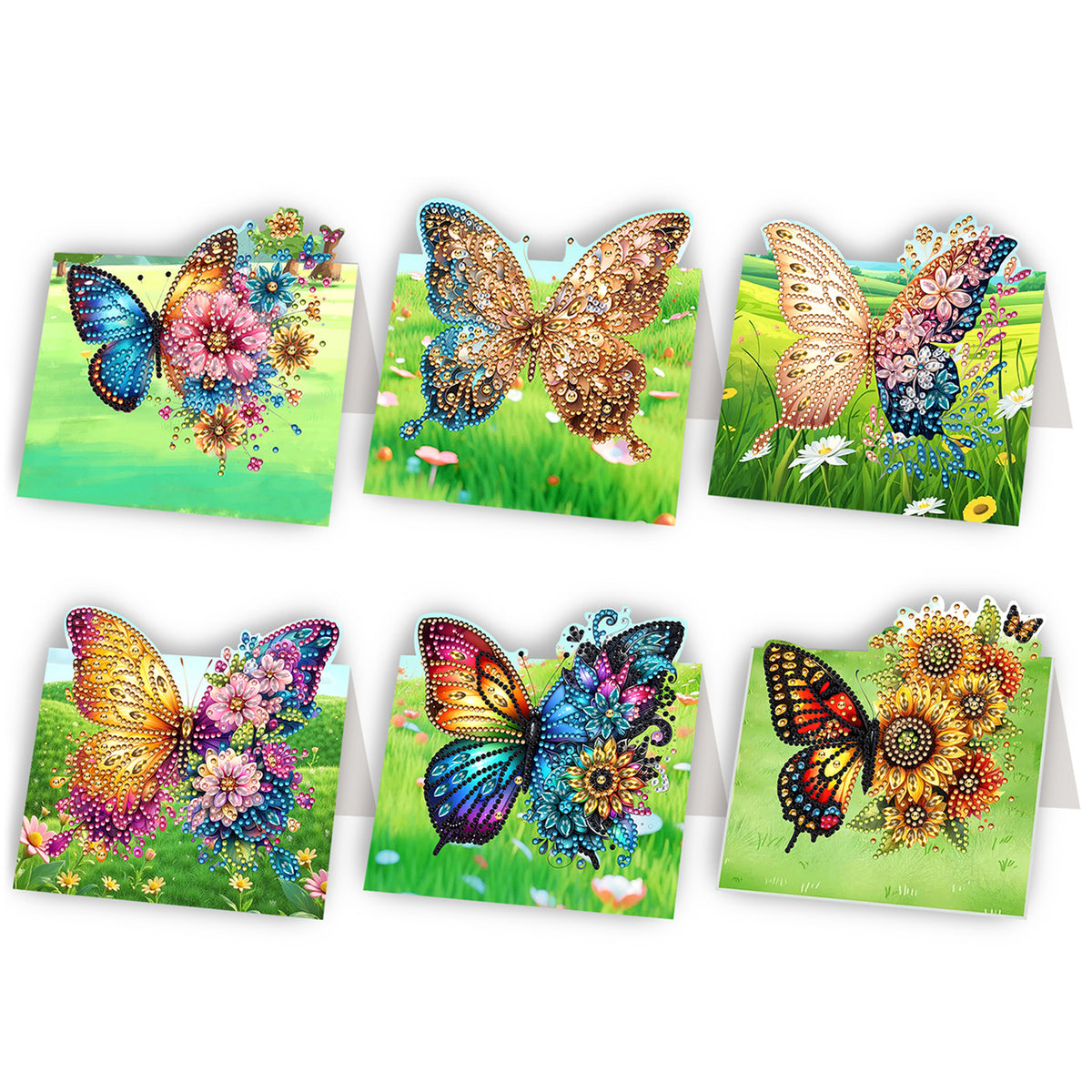 6Pcs Butterfly Lawn DIY Diamond Painting Greeting Card for Holiday Party Favors