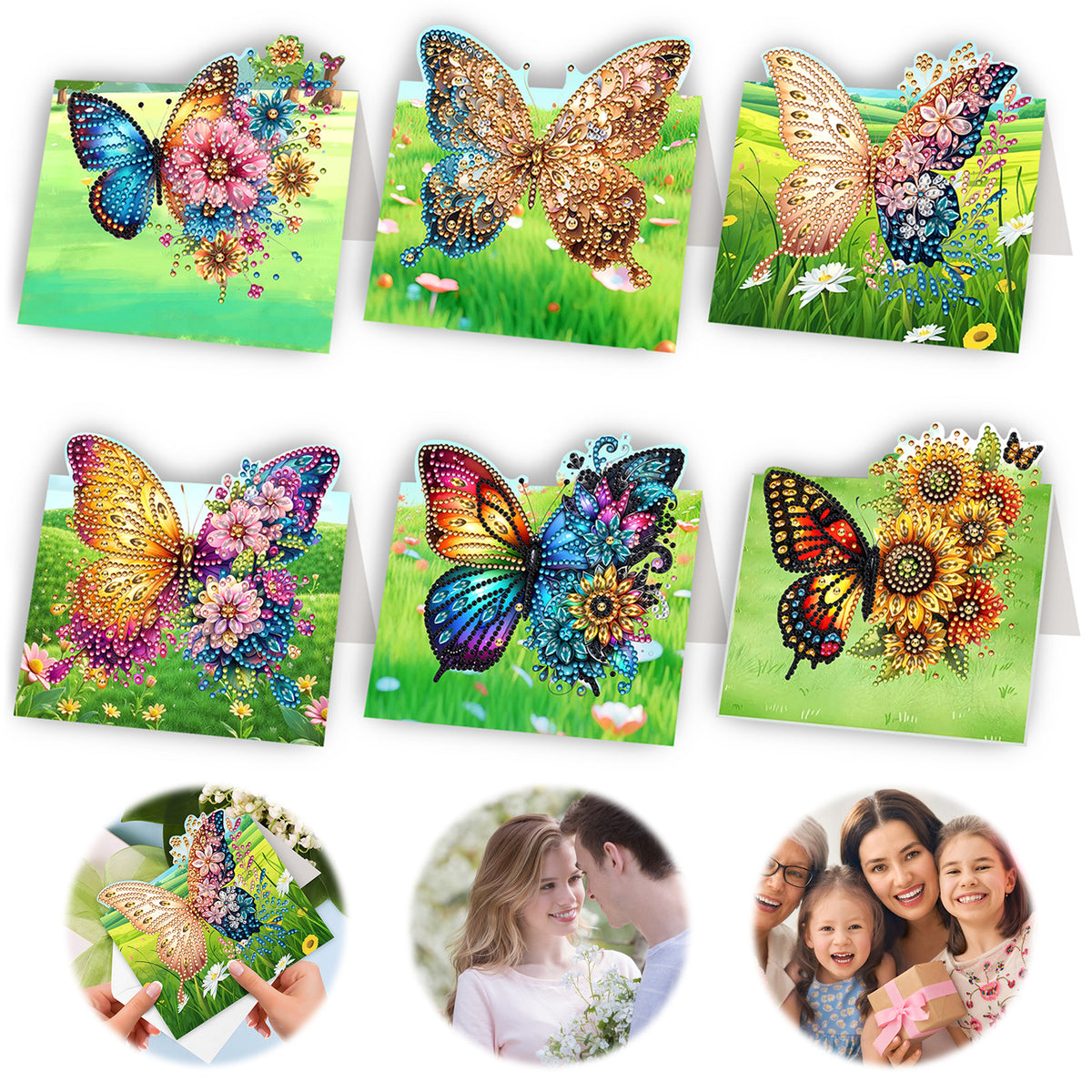 6Pcs Butterfly Lawn DIY Diamond Painting Greeting Card for Holiday Party Favors