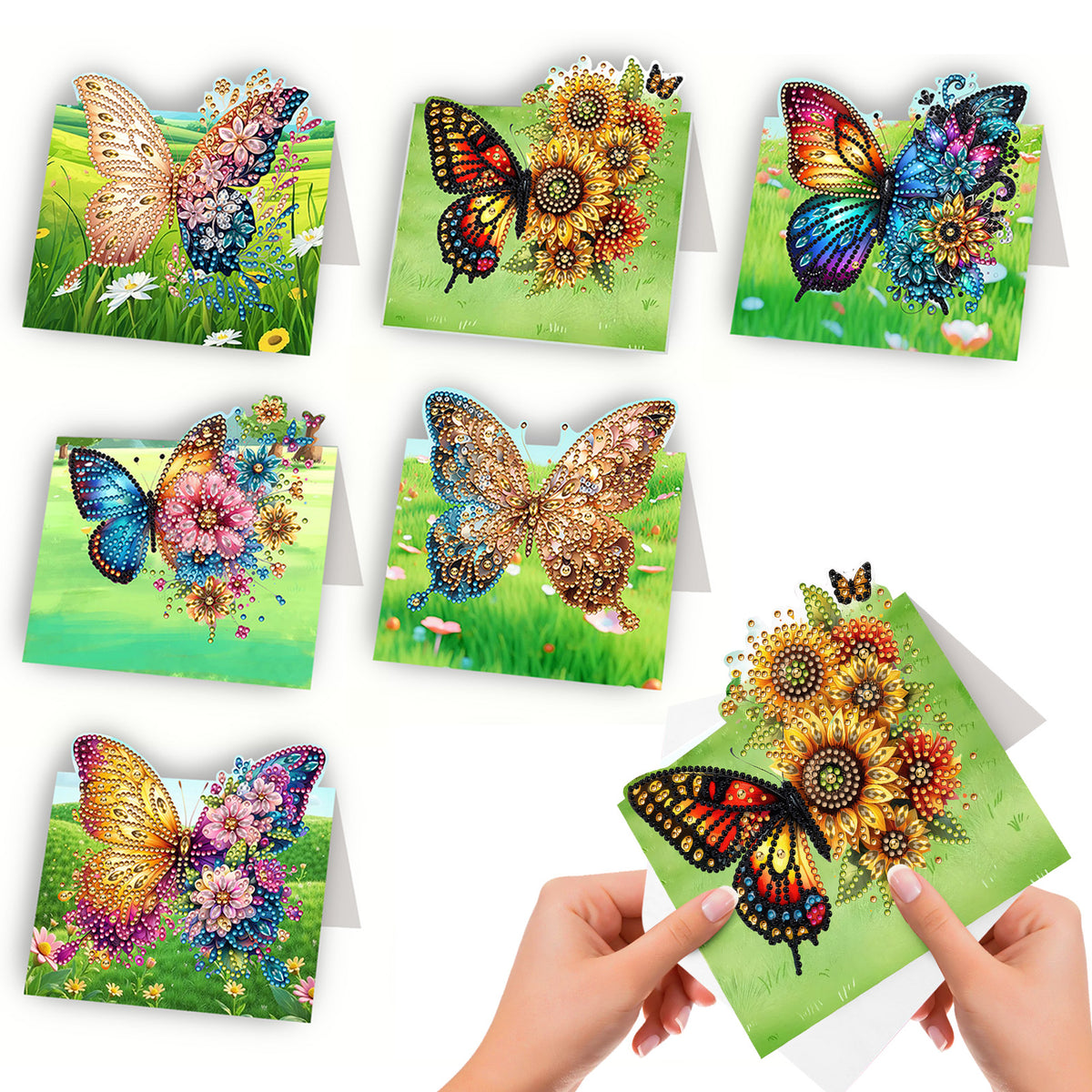 6Pcs Butterfly Lawn DIY Diamond Painting Greeting Card for Holiday Party Favors