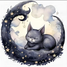 Load image into Gallery viewer, Diamond Painting - Full Round - Crescent Black Cat (40*40CM)
