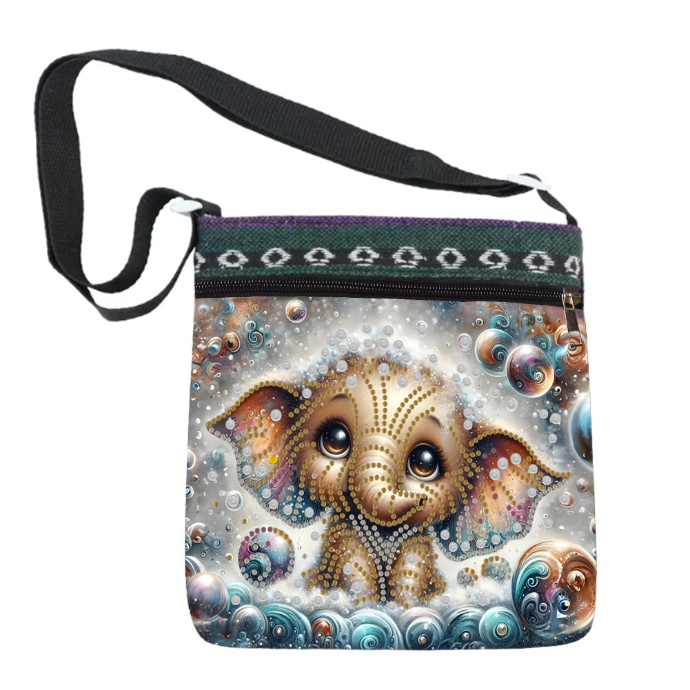 Bathing Elephant Special Shape Diamond Painting Crossbody Bag for Outdoor Travel