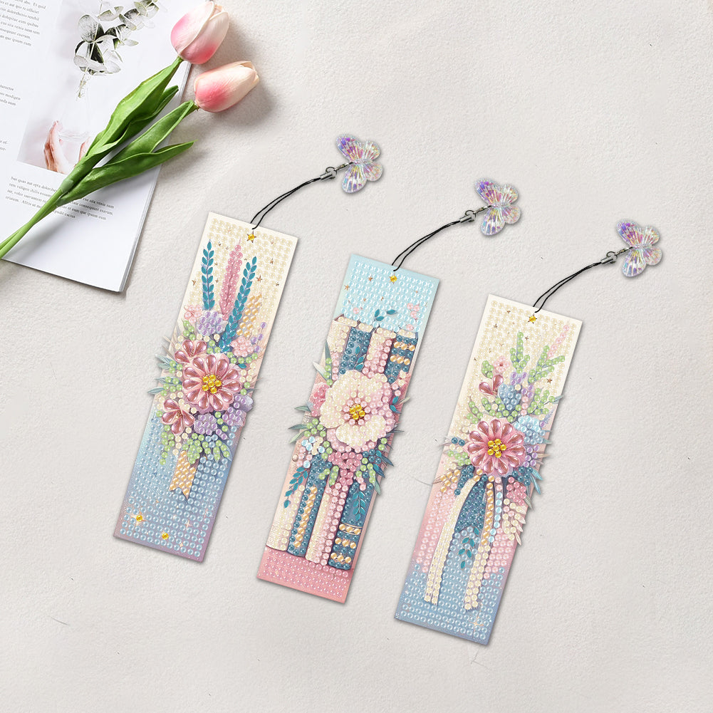 3 Pcs Flower Diamond Painting Bookmarks Diamond Art Bookmarks for Book Lovers