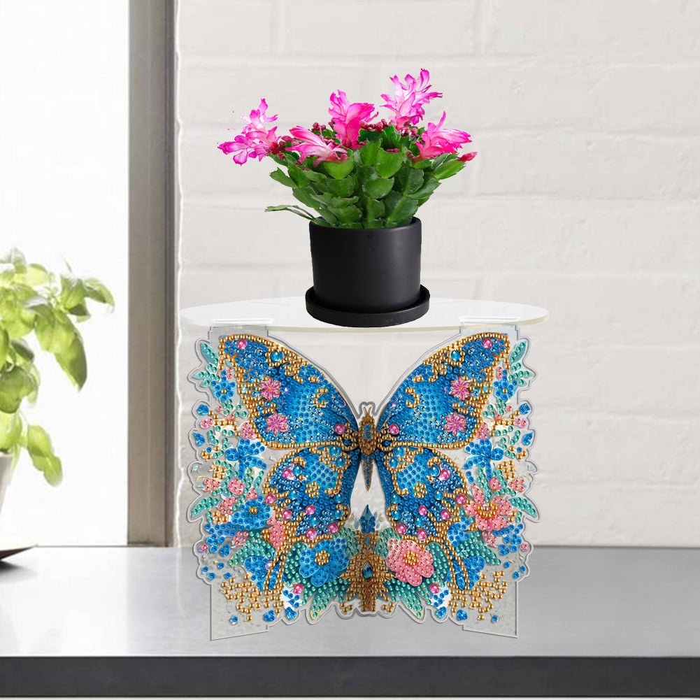 Acrylic Butterfly Round Flower Pot Riser Potted Plant Holder Rack for Home Decor