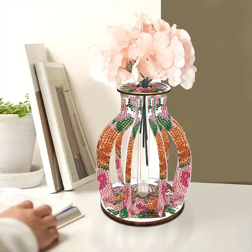 Acrylic Wood Diamond Painting Flower Vase 5D DIY Diamond Art Vase for Home Decor