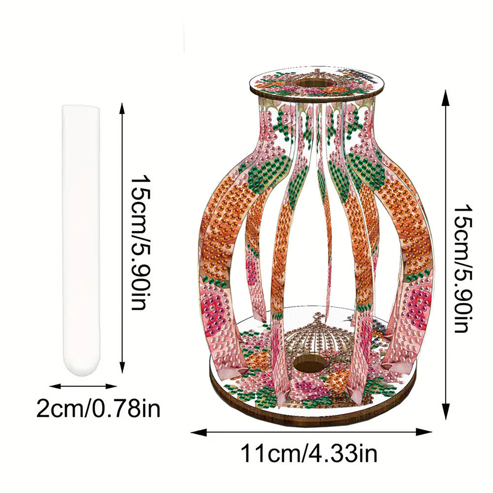 Acrylic Wood Diamond Painting Flower Vase 5D DIY Diamond Art Vase for Home Decor