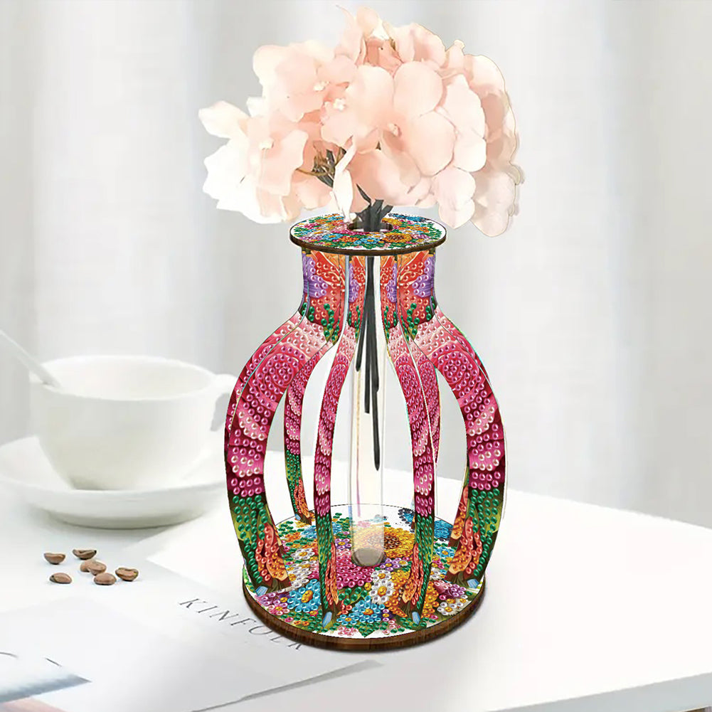 Acrylic Wood Diamond Painting Flower Vase 5D DIY Diamond Art Vase for Home Decor