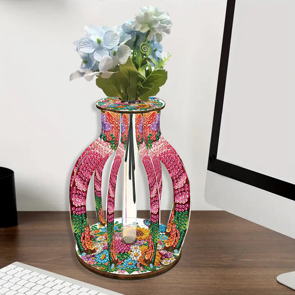 Acrylic Wood Diamond Painting Flower Vase 5D DIY Diamond Art Vase for Home Decor