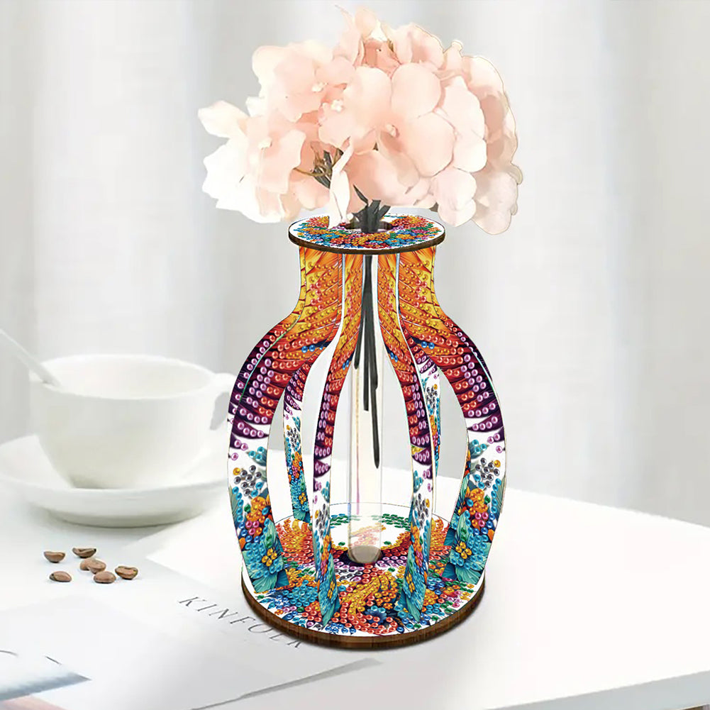 Acrylic Wood Diamond Painting Flower Vase 5D DIY Diamond Art Vase for Home Decor