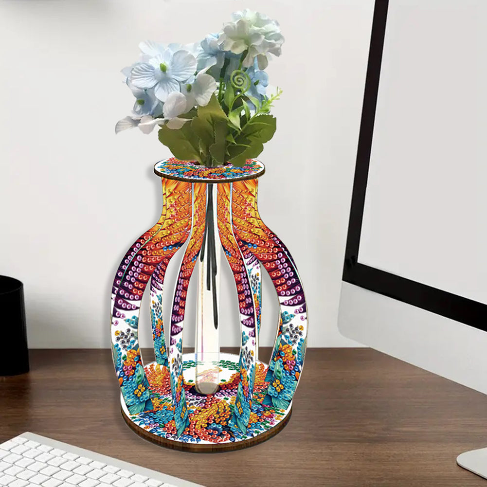 Acrylic Wood Diamond Painting Flower Vase 5D DIY Diamond Art Vase for Home Decor