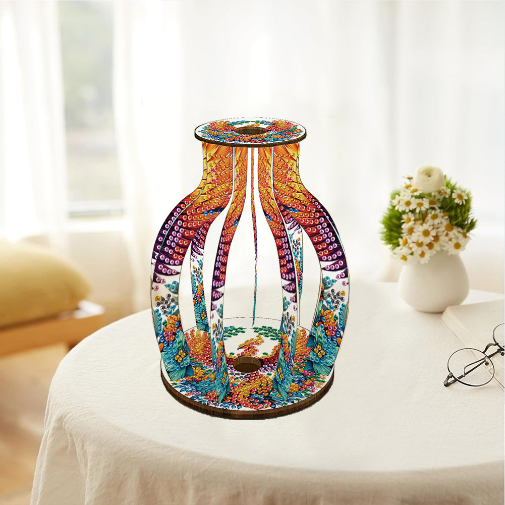 Acrylic Wood Diamond Painting Flower Vase 5D DIY Diamond Art Vase for Home Decor