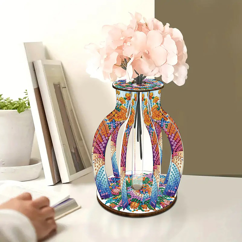 Acrylic Wood Diamond Painting Flower Vase 5D DIY Diamond Art Vase for Home Decor