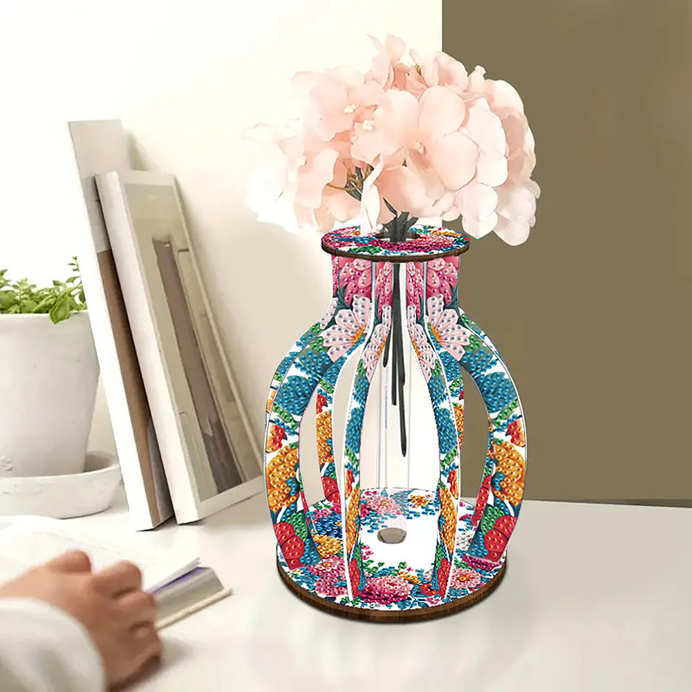 Acrylic Wood Diamond Painting Flower Vase 5D DIY Diamond Art Vase for Home Decor