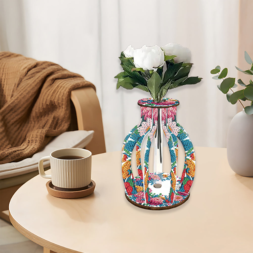 Acrylic Wood Diamond Painting Flower Vase 5D DIY Diamond Art Vase for Home Decor