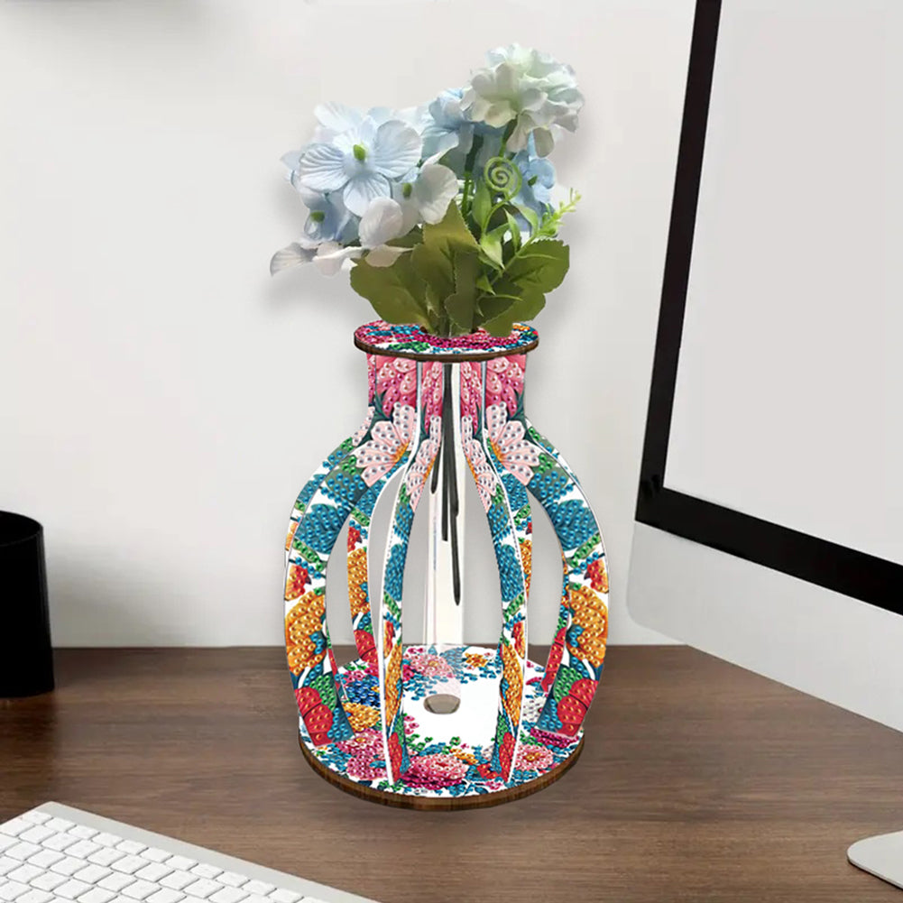 Acrylic Wood Diamond Painting Flower Vase 5D DIY Diamond Art Vase for Home Decor