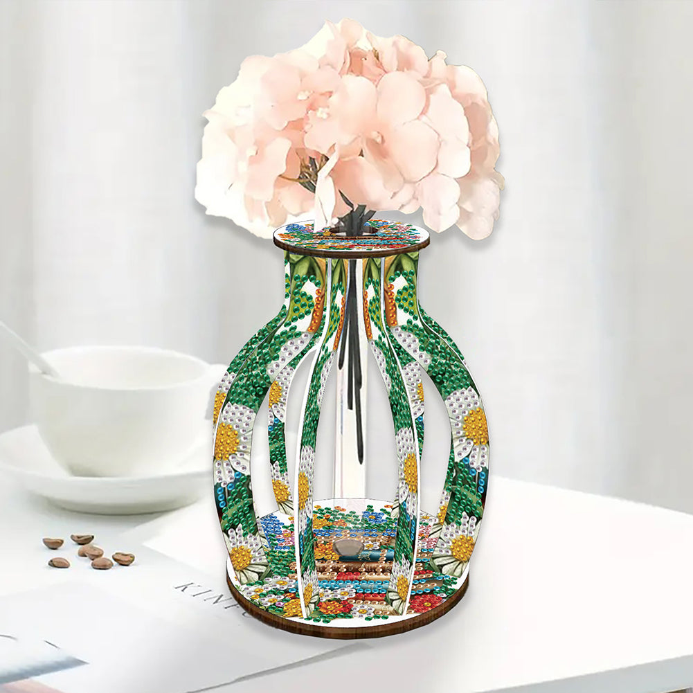 Acrylic Wood Diamond Painting Flower Vase 5D DIY Diamond Art Vase for Home Decor
