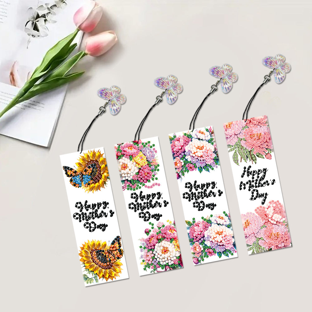 Animals 4Pcs Special Shape 5D DIY Diamond Painting Bookmark for Adults Beginners