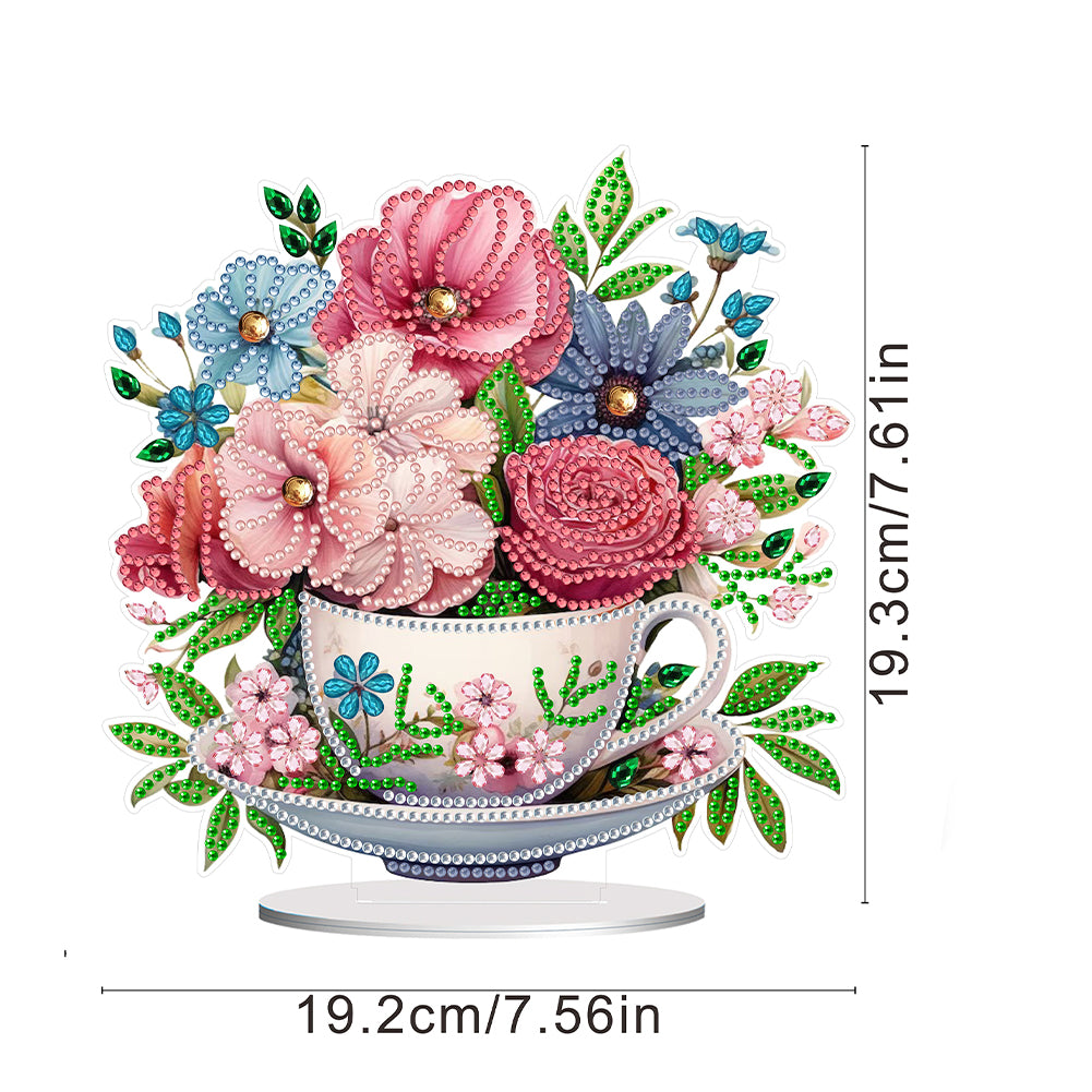 Acrylic Special Shape Teacup Gnome Desktop Diamond Art Kits Bedroom Table Decor