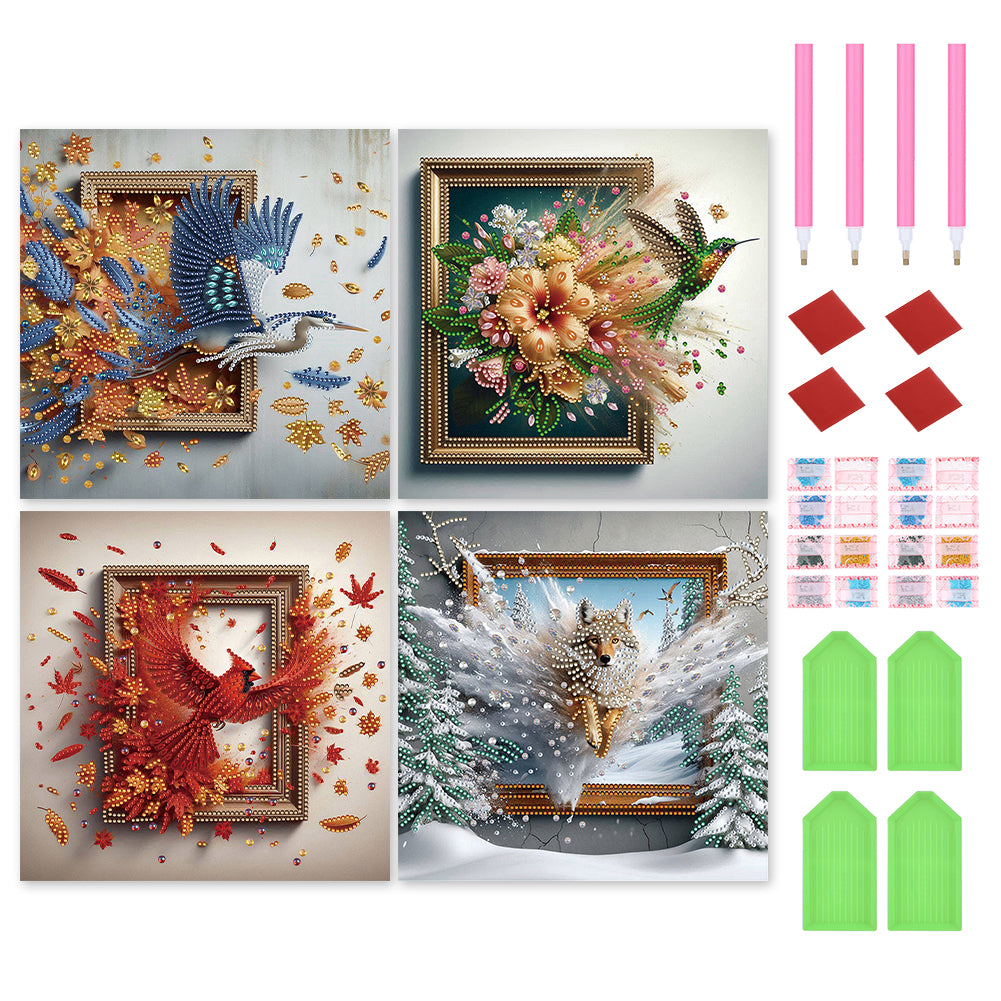 4pcs Partial Special Diamond Painting Set - Escape From The Frame (30*30CM)