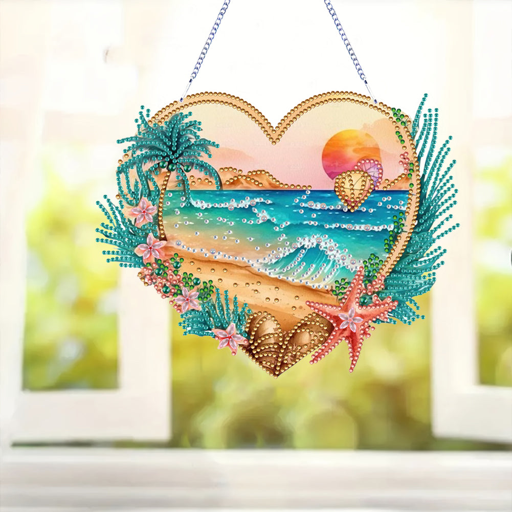 Acrylic Special Shape Love Beach Diamond Painting Hanging Pendant for Art Crafts