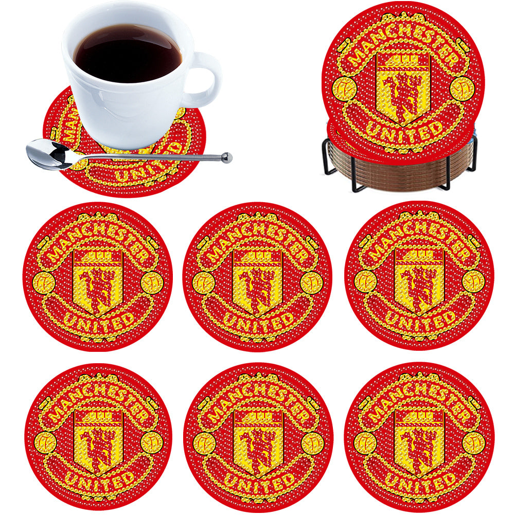 6Pcs Wooden Football Club DIY Diamond Art Coaster Crafts with Rack for Beginners