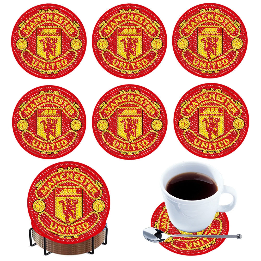 6Pcs Wooden Football Club DIY Diamond Art Coaster Crafts with Rack for Beginners