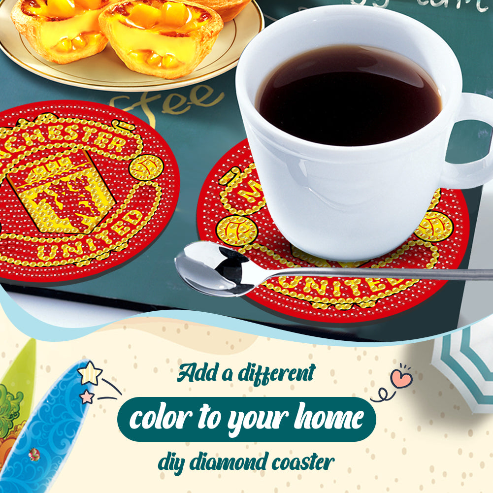 6Pcs Wooden Football Club DIY Diamond Art Coaster Crafts with Rack for Beginners