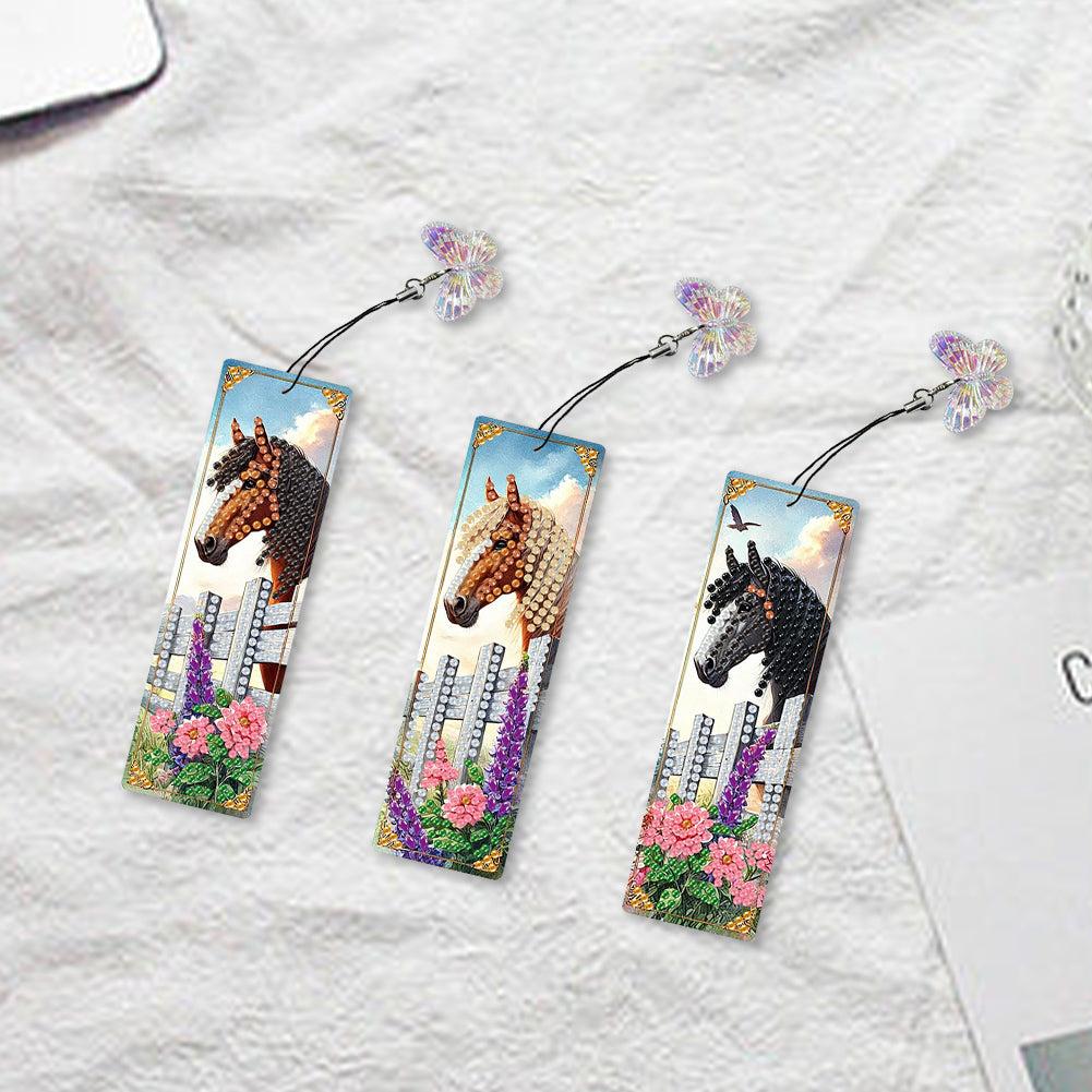 3Pcs Flower Diamond Painting Bookmarks with Pendant 5D Diamond Art Bookmark Kits
