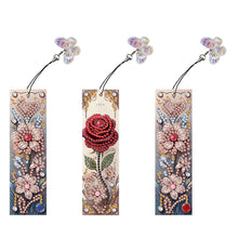 Load image into Gallery viewer, 3Pcs Flower Diamond Painting Bookmarks with Pendant 5D Diamond Art Bookmark Kits