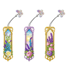 Load image into Gallery viewer, 3Pcs Flower Diamond Painting Bookmarks with Pendant 5D Diamond Art Bookmark Kits