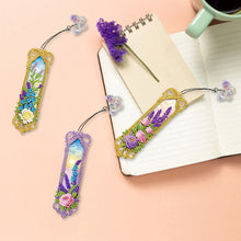 Load image into Gallery viewer, 3Pcs Flower Diamond Painting Bookmarks with Pendant 5D Diamond Art Bookmark Kits
