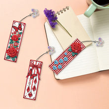 Load image into Gallery viewer, 3Pcs Flower Diamond Painting Bookmarks with Pendant 5D Diamond Art Bookmark Kits