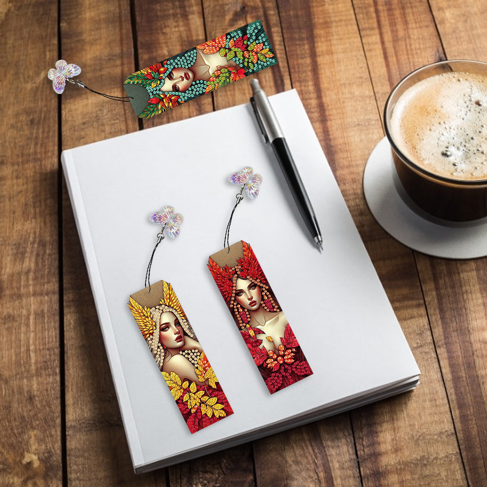 3Pcs Flower Diamond Painting Bookmarks with Pendant 5D Diamond Art Bookmark Kits