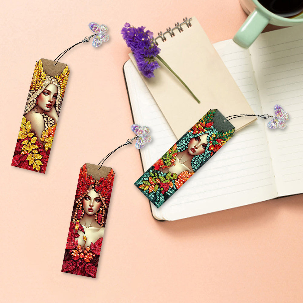 3Pcs Flower Diamond Painting Bookmarks with Pendant 5D Diamond Art Bookmark Kits