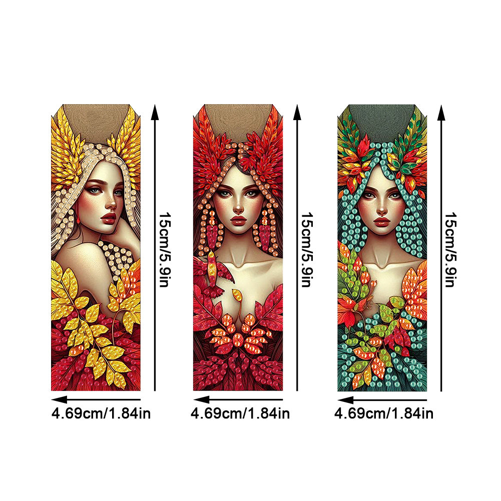 3Pcs Flower Diamond Painting Bookmarks with Pendant 5D Diamond Art Bookmark Kits