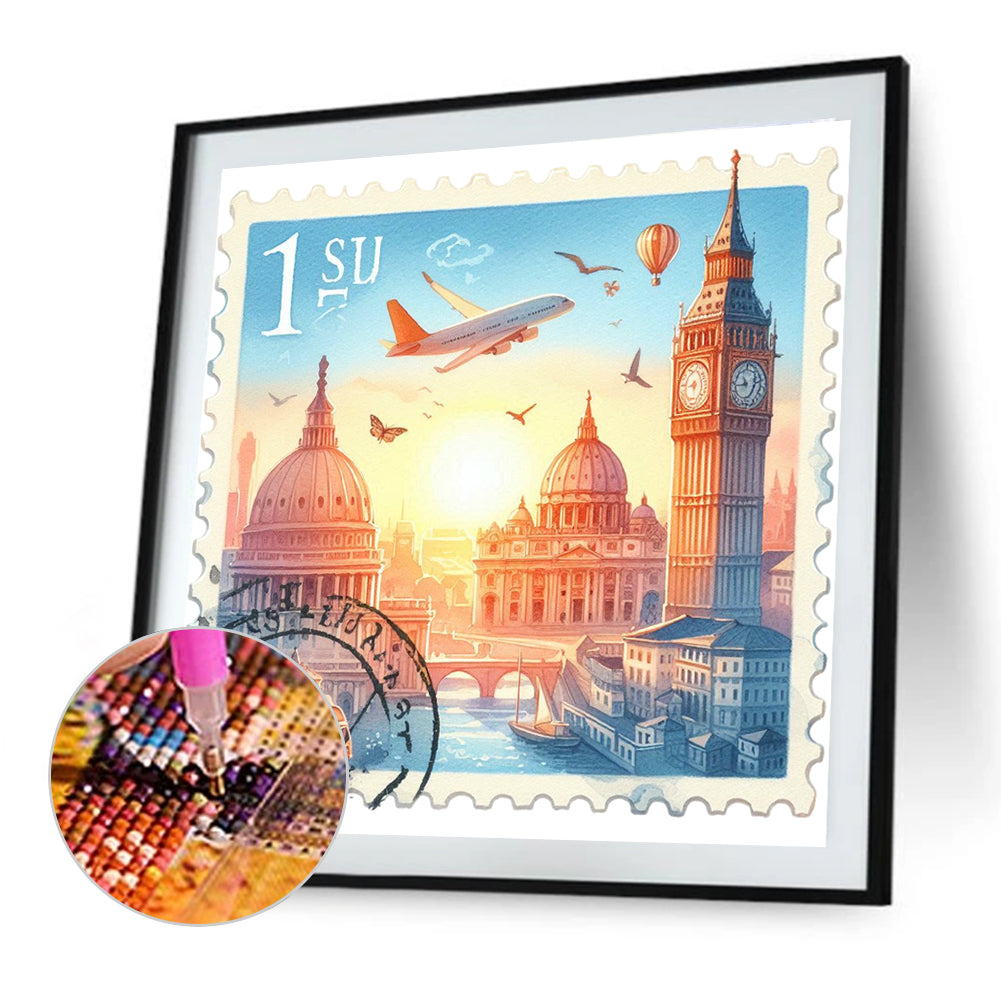 Diamond Painting - Full Round - Famous Buildings With Stamps (30*30CM)
