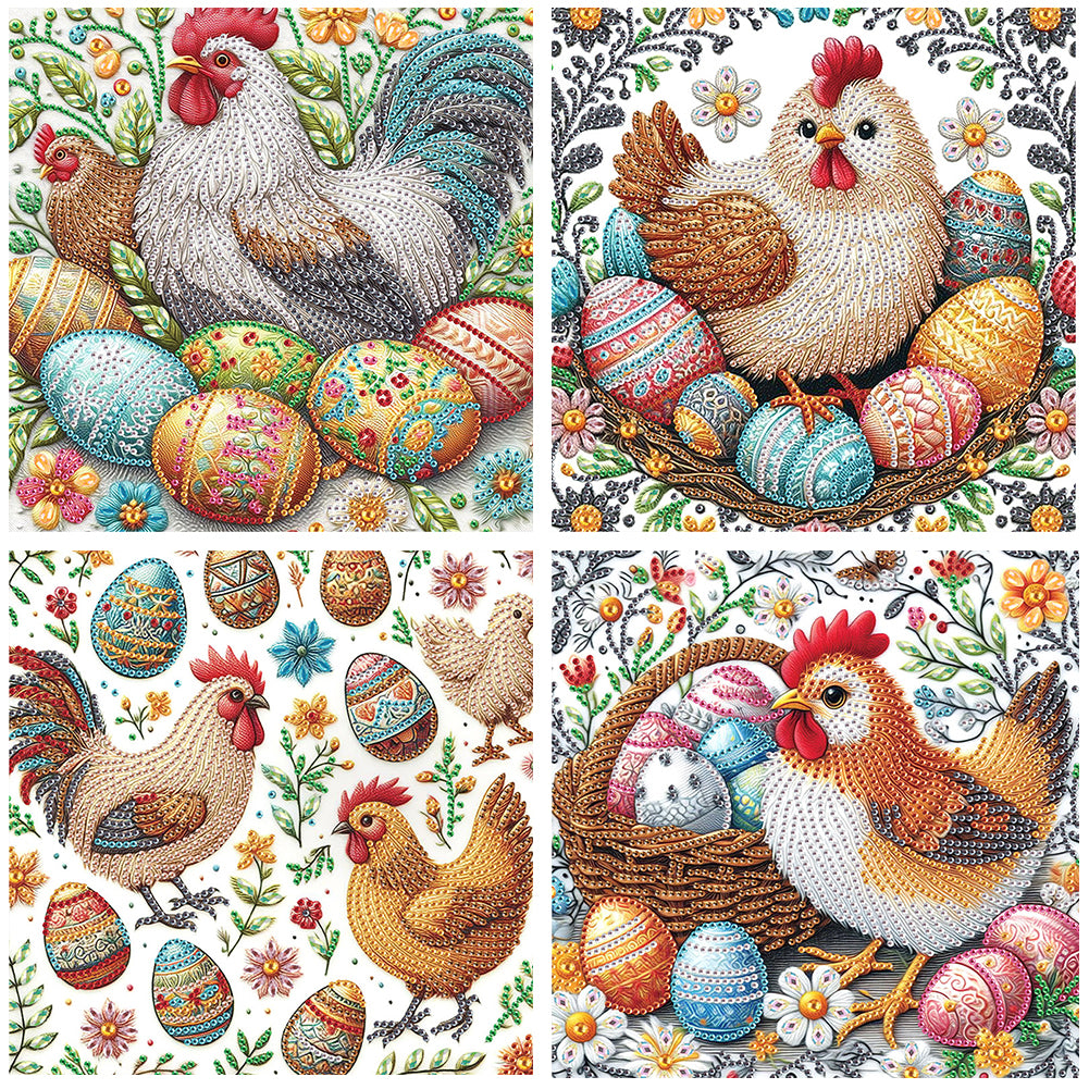 4pcs Partial Special Diamond Painting Set - Easter Egg Chicken (30*30CM)