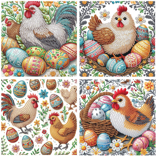 4pcs Partial Special Diamond Painting Set - Easter Egg Chicken (30*30CM)