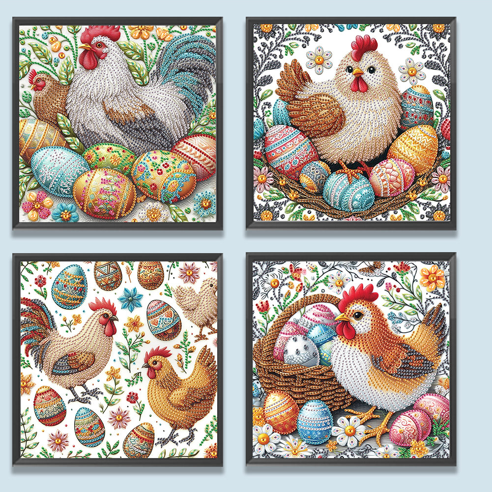 4pcs Partial Special Diamond Painting Set - Easter Egg Chicken (30*30CM)