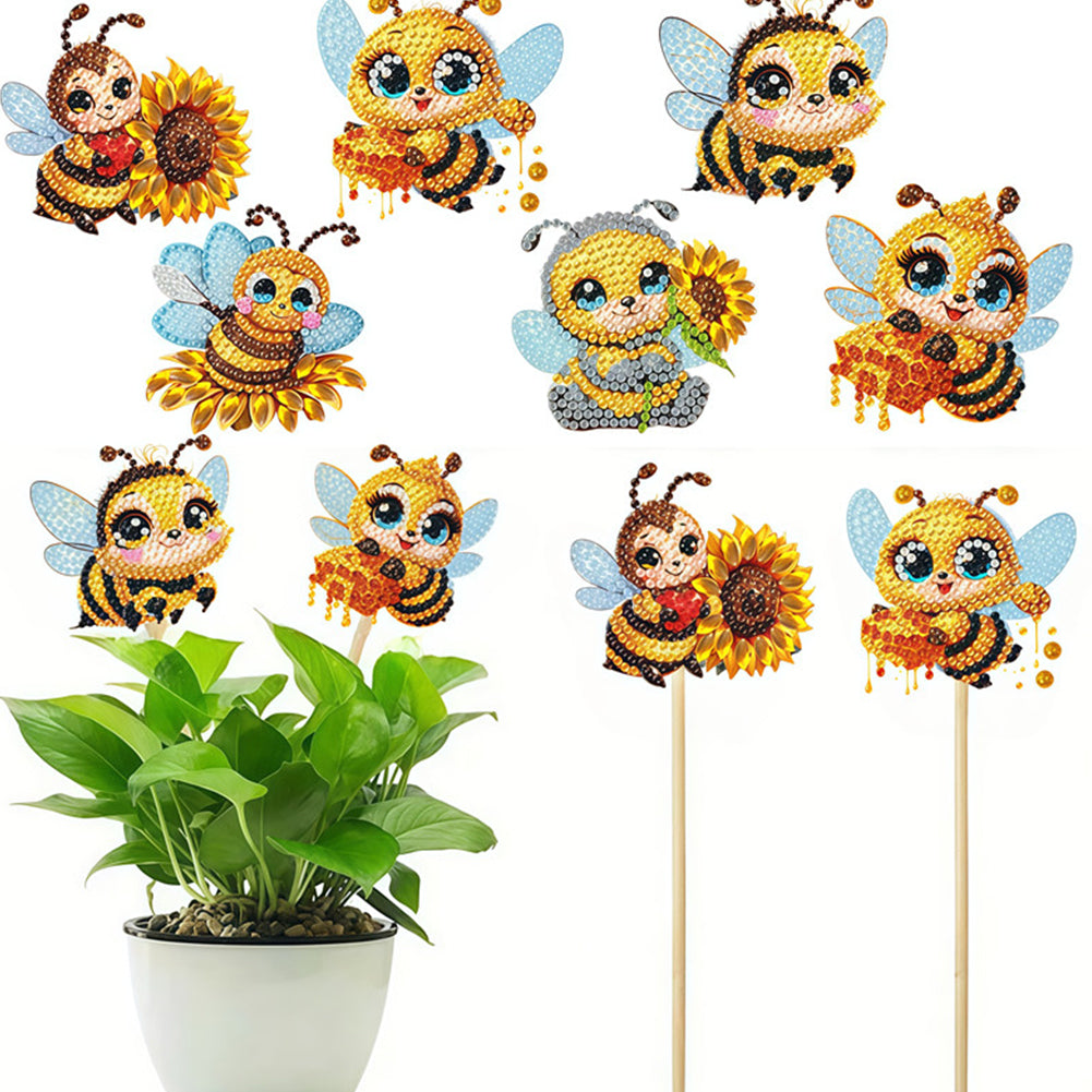 6Pcs Bee Stakes Diamond Painting Kits Animal Diamond Art Kits for Garden Decor