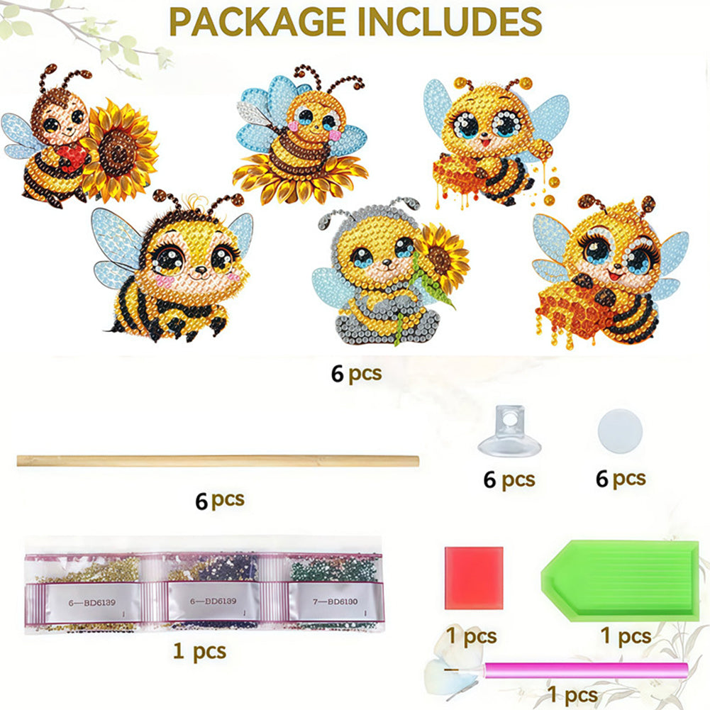 6Pcs Bee Stakes Diamond Painting Kits Animal Diamond Art Kits for Garden Decor