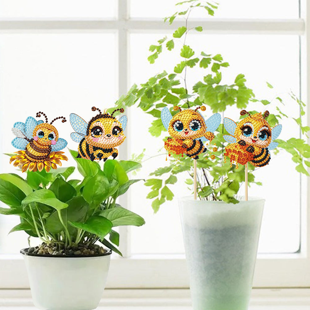 6Pcs Bee Stakes Diamond Painting Kits Animal Diamond Art Kits for Garden Decor