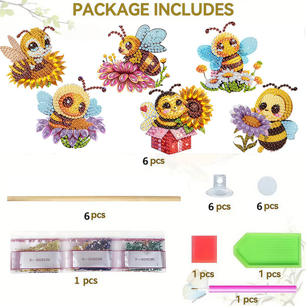 6Pcs Bee Stakes Diamond Painting Kits Animal Diamond Art Kits for Garden Decor