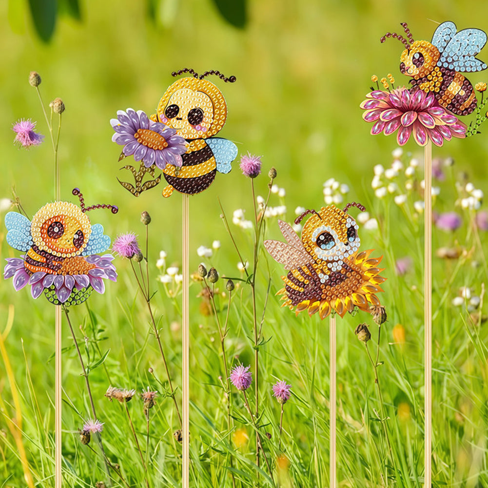 6Pcs Bee Stakes Diamond Painting Kits Animal Diamond Art Kits for Garden Decor