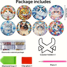 Load image into Gallery viewer, 8Pcs Wooden Cats 5D Diamond Painting Kits Shining Drink Coasters for Party Decor